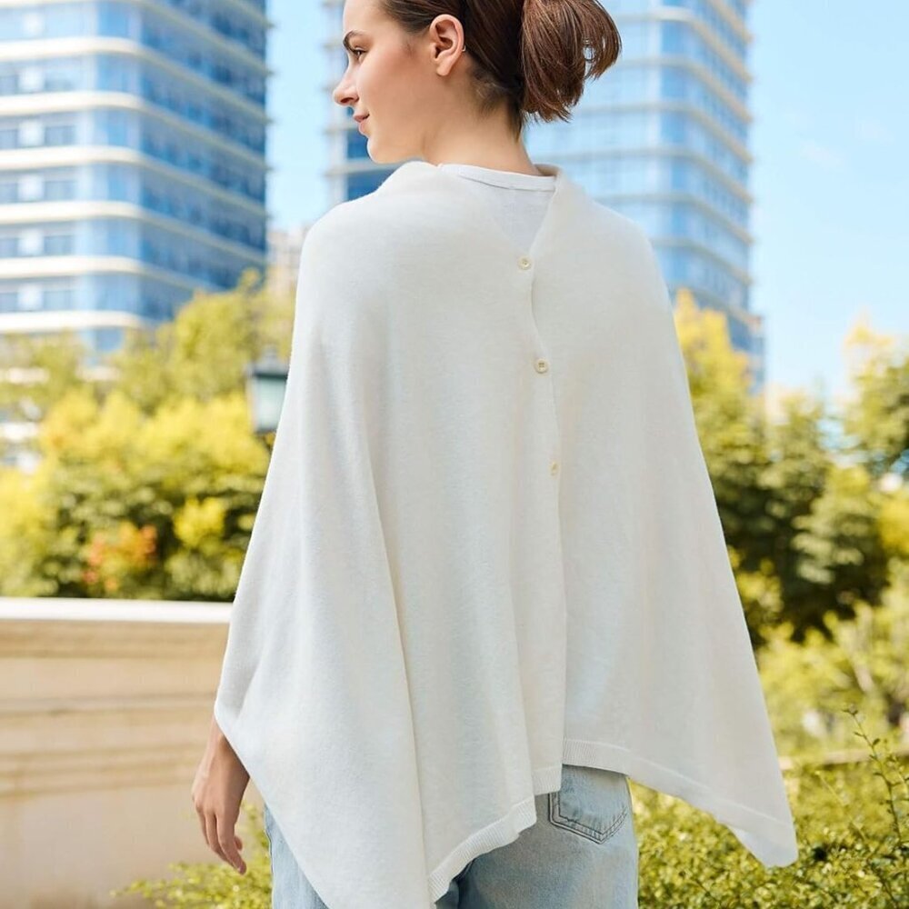 Women'S Knit Shawl Wrap Poncho Cardigan Lightweight Button Scarves - Picture 4 of 8